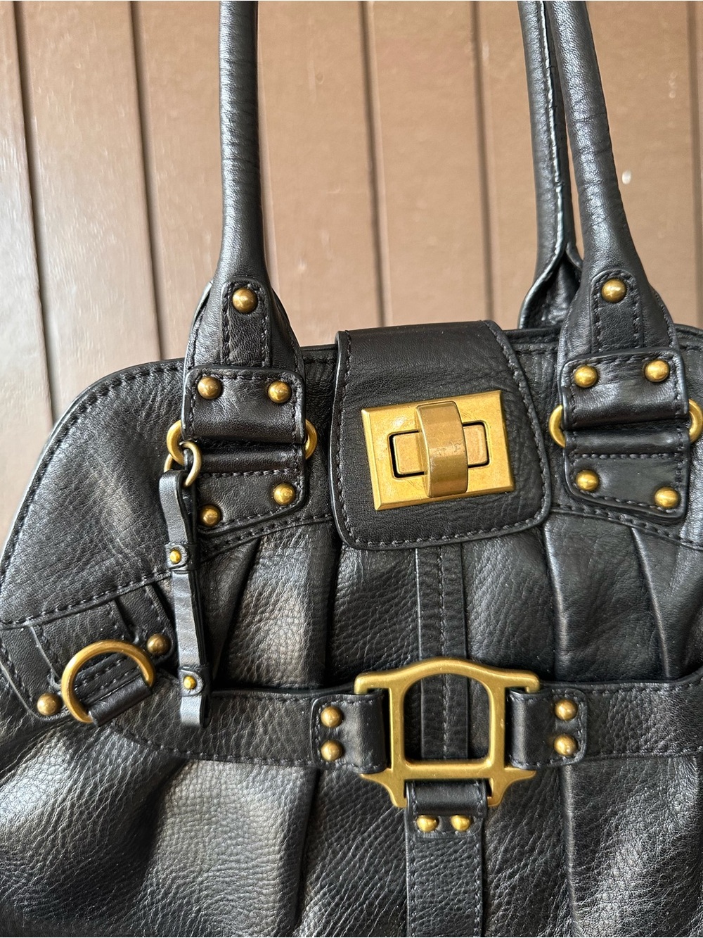 Lockheart Black Shoulder Bag with Gold Accent - Picture 2 of 9